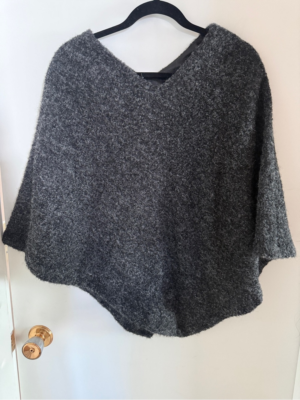 Le Château Charcoal Bouclé Wool Alpaca Poncho Cape S/M Italian Fabric